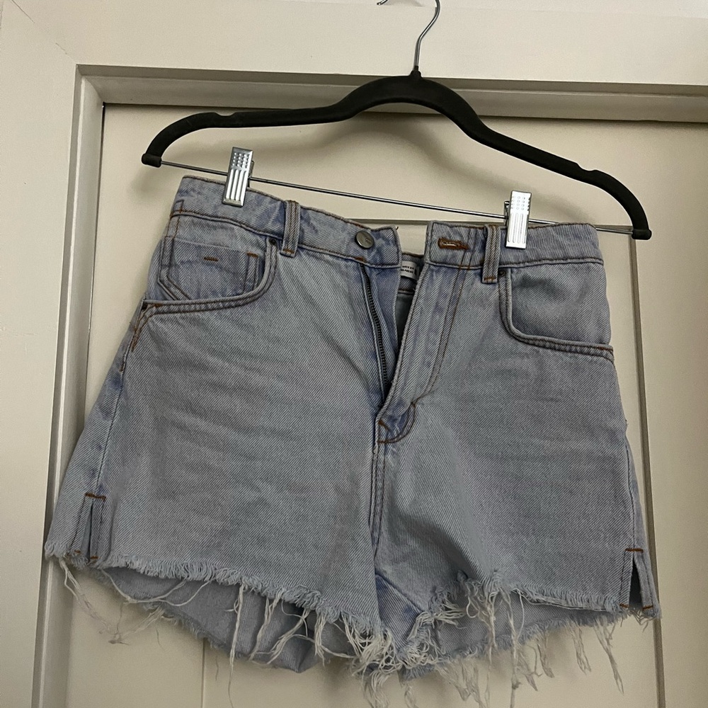 Zara Light Blue Frayed Denim Shorts